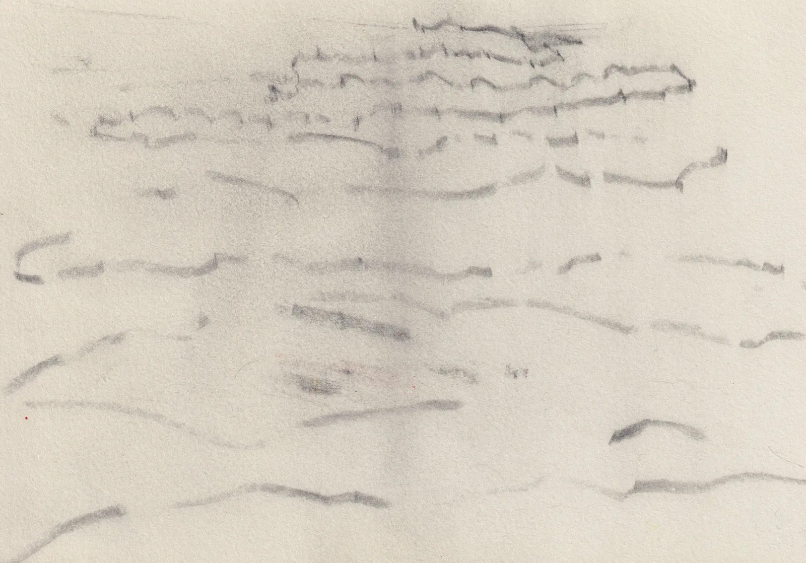 Cream paper with wavering horizontal rows of small broken marks
