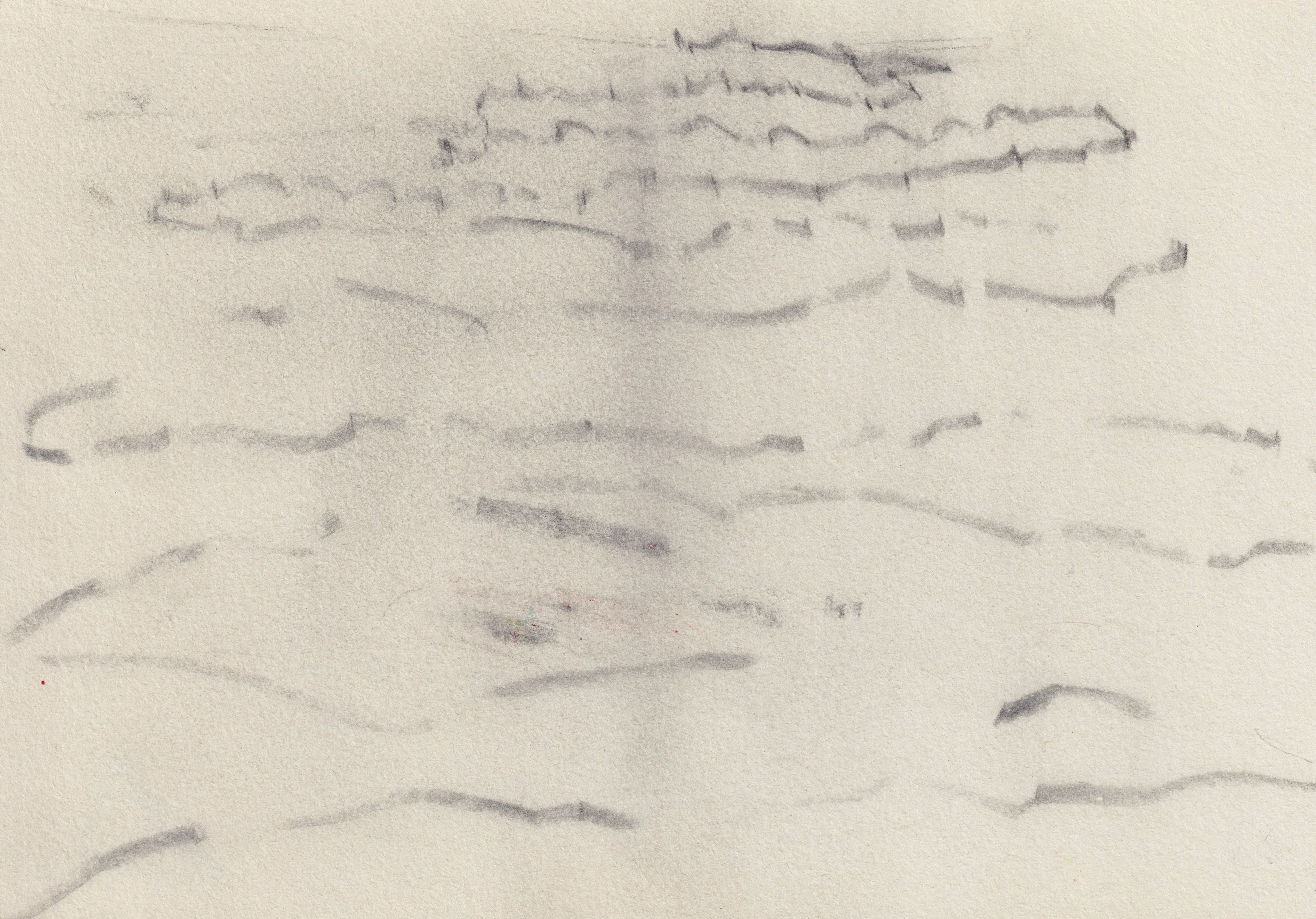 Cream paper with wavering horizontal rows of small broken marks